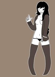Rule 34 | black hair, brown eyes, long hair, open clothes, open sweater