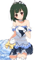 Rule 34 | 10s, 1girl, alternate costume, arm garter, bad id, bad twitter id, bare shoulders, beads, blush, bow, bracelet, brown eyes, choker, clenched hand, clock, ekusiregaia, gloves, green hair, idolmaster, idolmaster (classic), idolmaster cinderella girls, idolmaster cinderella girls starlight stage, inactive account, jewelry, lace, lace-trimmed legwear, lace trim, light smile, looking down, mole, mole under mouth, necklace, otonashi kotori, pearl necklace, pendant, petticoat, pocket watch, short hair, simple background, skirt, smile, solo, thighhighs, tiara, watch, white background, white gloves, white thighhighs, zettai ryouiki