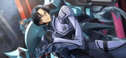 Rule 34 | 1boy, armor, artist request, asahina shougo, black hair, blue eyes, blue sky, bodysuit, closed mouth, cloud, code geass, code geass: lost stories, cropped vest, dutch angle, forehead, game cg, gekka (code geass), glasses, grey bodysuit, grey vest, hair intakes, hand up, highres, light particles, light rays, looking at viewer, male focus, mecha, night, non-web source, official art, outdoors, rimless eyewear, robot, round eyewear, short hair, shoulder armor, sky, solo, standing, v-shaped eyebrows, vest