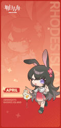 Rule 34 | 1girl, ;p, absurdres, animal ears, april (arknights), arknights, artist request, black footwear, black hair, blush, boots, capelet, character name, chibi, copyright name, dress, flower, hair between eyes, hair flower, hair ornament, hand up, highres, holding, long hair, one eye closed, purple eyes, rabbit ears, rabbit girl, rabbit tail, red dress, red flower, socks, solo, tail, tongue, tongue out, v, very long hair, white capelet, white socks, zoom layer