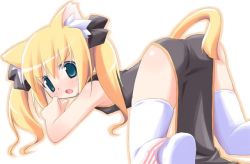 Rule 34 | animal ears, blonde hair, blue eyes, cat ears, china dress, chinese clothes, dress, kagura yuuki, long hair, panties, solo, striped clothes, striped panties, thighhighs, top-down bottom-up, twintails, underwear