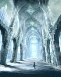 Rule 34 | androgynous, back, blue theme, building, coz (commit), gender request, ice, indoors, light, pixiv fantasia, pixiv fantasia 2, scenery, sky, snow, snowing, solo, standing