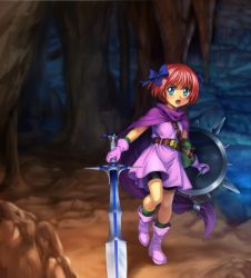 Rule 34 | 1girl, dragon quest, dragon quest v, female focus, hero&#039;s daughter (dq5), mutsuki (moonknives), red hair, shield, solo, sword, third-party edit, weapon