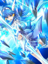 Rule 34 | 1girl, aiming, aiming at viewer, aoki reika, bike shorts, blue dress, blue eyes, blue hair, blue shorts, blue theme, clear glass (mildmild1311), commentary request, cure beauty, dress, eyelashes, hair ornament, highres, long hair, looking at viewer, magical girl, precure, serious, shorts, shorts under dress, smile precure!, solo, standing, wrist cuffs