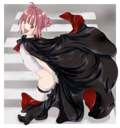 Rule 34 | 1girl, boots, cape, fangs, original, pink hair, red eyes, solo, thighhighs, vampire, yozora