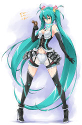 Rule 34 | 1girl, adapted costume, aqua eyes, aqua hair, black thighhighs, boots, breasts, cleavage, corset, elbow gloves, gloves, hatsune miku, high heel boots, high heels, legs, long hair, long legs, navel, pigeon-toed, race queen, racing miku, shoes, solo, squirrel, thigh boots, thighhighs, thighs, twintails, very long hair, vocaloid, yamo (rephact)