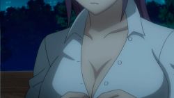 Rule 34 | 1girl, animated, animated gif, bra, breasts, cleavage, hizaki chikage, large breasts, navel, open clothes, open shirt, screencap, shirt, solo, triage x, unbuttoned, underwear, undressing