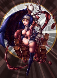 Rule 34 | 1girl, ass, black sclera, black thighhighs, blood, bone, boots, breasts, closed eyes, colored sclera, crown, double (skullgirls), dual persona, eldritch abomination, entrails, extra breasts, extra eyes, extra mouth, habit, ko-soku baita, large breasts, long tongue, monster, monster girl, navel, nipples, nun, organs, panties, red eyes, saliva, skullgirls, thigh boots, thighhighs, tongue, tongue out, underwear, veins, white panties