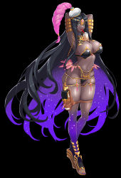 Rule 34 | 1girl, absurdres, anklet, armlet, armor, armpits, arms behind head, arms up, bare shoulders, belly chain, bikini armor, black armor, black background, black hair, breasts, bubble tea, bubble tea challenge, circlet, cleavage, dark-skinned female, dark skin, drinking straw, facial mark, fate/grand order, fate (series), feathers, forehead jewel, full body, garter belt, garter straps, gradient hair, gradient legwear, green eyes, hat, hella p, high heels, highres, jewelry, large breasts, legs, long hair, looking at viewer, multicolored clothes, multicolored hair, multicolored legwear, navel, object on breast, open mouth, pouch, scheherazade (fate), scroll, simple background, skindentation, solo, thighlet, thighs, toes, very long hair
