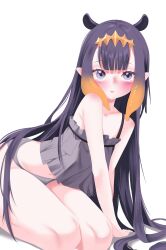 Rule 34 | 1girl, blush, breasts, camisole, gradient hair, grey camisole, grey panties, highres, hololive, hololive english, long hair, looking at viewer, multicolored hair, ninomae ina&#039;nis, oioi ainomo, orange hair, panties, pointy ears, purple hair, shy, small breasts, smile, solo, tentacle hair, tentacles, underwear, underwear only, very long hair, virtual youtuber