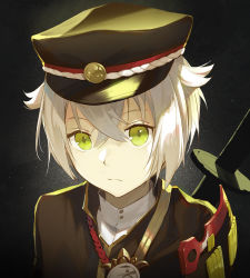 Rule 34 | 1boy, black hat, close-up, closed mouth, expressionless, green eyes, hat, highres, hotarumaru, kieed, long sleeves, looking at viewer, male focus, sheath, sheathed, short hair, solo, sword, touken ranbu, trap, upper body, weapon, white hair