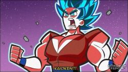 Rule 34 | 1boy, blue eyes, blue hair, cartoonized, dragon ball, dragon ball super, fighting stance, highres, joseph brito, looking at viewer, male focus, open mouth, short hair, simple background, solo, son goku, standing, super saiyan, super saiyan blue, teeth, toon (style)