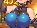 Rule 34 | 10s, 1girl, animated, bandai, black gloves, bodysuit, bouncing breasts, breasts, brown hair, elbow gloves, female focus, gloves, halterneck, head out of frame, idolmaster, idolmaster cinderella girls, large breasts, looping animation, namco, oikawa shizuku, open mouth, plump, shigatake, shiny clothes, short hair, skin tight, smile, solo, sweat, third-party edit, ugoira, upper body, video, zipper