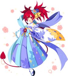 1girl demon_girl demon_tail demon_wings disgaea disgaea_rpg earrings etna_(disgaea) fang floral_print flower flower_earrings full_body hair_ornament hakama hakama_skirt harada_takehito highres hip_vent japanese_clothes jewelry long_hair long_sleeves long_tail non-web_source obi official_art open_mouth photoshop_(medium) pointy_ears red_eyes red_hair red_tail red_wings sash skirt solo tail transparent_background twintails wide_sleeves wings