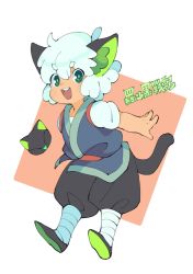 Rule 34 | 1boy, abyff14, animal ears, black tail, cat boy, cat ears, cat tail, full body, green eyes, luo xiaohei, luo xiaohei (cat), luo xiaohei (human), luo xiaohei zhanji, male focus, open mouth, shoes, short hair, short sleeves, smile, solo, standing, tail, white hair
