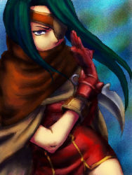 Rule 34 | 1girl, belt, black hair, breasts, cape, eyepatch, gloves, kanon (wild arms 2), knife, long hair, lowres, purple eyes, scarf, sidelocks, skirt, solo, wild arms, wild arms 2