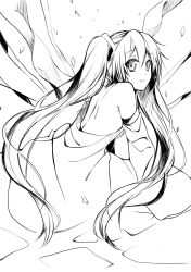 Rule 34 | 1girl, absurdres, bad id, bad pixiv id, greyscale, hatsune miku, highres, long hair, looking at viewer, monochrome, smile, solo, very long hair, vocaloid, xinta