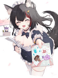 Rule 34 | 2girls, absurdres, alternate costume, animal ear fluff, animal ears, black hair, blush, breasts, cleavage, closed eyes, commentary request, dated, detached collar, enmaided, facing viewer, fangs, gendou pose, hair between eyes, hair ornament, hairclip, hands clasped, highres, holding flyer, hololive, large breasts, maid, multicolored hair, multiple girls, nekomata okayu, ookami mio, open mouth, outstretched arm, own hands clasped, own hands together, parasol, petals, pixiv id, qiaogun damodao, red hair, sidelocks, simple background, smile, streaked hair, thighhighs, umbrella, virtual youtuber, white background, white thighhighs, wolf ears, wolf girl