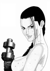 Rule 34 | 00s, 1girl, black hair, braid, breasts, gantz, gun, large breasts, looking at viewer, sakuraoka sei, weapon