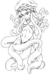 Rule 34 | flat chest, highres, kei (bekei), looking at viewer, monochrome, monster girl, tentacles