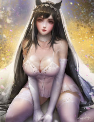 Rule 34 | 1girl, animal ears, atago (azur lane), atago (lily-white vow) (azur lane), azur lane, between legs, black hair, blush, breasts, bridal gauntlets, bridal veil, bride, brown eyes, cleavage, closed mouth, confetti, dated, dress, expressions, extra ears, garter straps, gloves, hair ribbon, hand between legs, head tilt, high heels, highres, jewelry, large breasts, long hair, looking at viewer, mole, mole under eye, open mouth, petals, ribbon, ring, signature, sitting, smile, solo, swept bangs, taut clothes, taut dress, thighhighs, turewindwalker, veil, very long hair, wedding band, wedding dress, white dress, white footwear, white gloves, white ribbon, white thighhighs, yokozuwari
