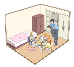 Rule 34 | 3boys, 3girls, :d, angry, ayasaki hayate, bedroom, black hair, blonde hair, blue hair, brother and sister, business suit, chibi, chips (food), closet, coca-cola, crossover, doma taihei, doma umaru, doughnut, drink, food, formal, futaba anzu, glasses, hamster costume, handheld game console, hayate no gotoku!, himouto! umaru-chan, holding, holding handheld game console, holding tray, idolmaster, idolmaster cinderella girls, indoors, isometric, komaru (himouto! umaru-chan), multiple boys, multiple girls, necohime, nekoronbusu, open mouth, p-head producer, potato chips, producer (idolmaster), pudding, sanzen&#039;in nagi, siblings, sitting, sitting on lap, sitting on person, sliding doors, smile, standing, steam, stuffed animal, stuffed toy, suit, table, trait connection, tray, twintails