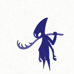 Rule 34 | 1other, arms at sides, blank eyes, blue skin, collector (hollow knight), colored skin, extra arms, full body, hand up, holding, holding weapon, hollow knight, kingsmould (hollow knight), other focus, over shoulder, sakana 2-gou, simple background, solo, standing, weapon, weapon over shoulder, white background, white eyes
