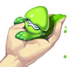 Rule 34 | animal, closed eyes, haruka (niconico), holding, holding animal, in palm, inkling, inkling player character, nintendo, paint, simple background, splatoon (series), splatoon 1, squid, white background