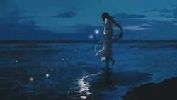 Rule 34 | 1boy, black hair, blue theme, boots, bug, butterfly, chinese clothes, covered face, fireflies, floating hair, glowing, glowing butterfly, hanfu, highres, insect, long hair, long sleeves, male focus, nature, night, night sky, ocean, outdoors, rock, shore, sky, solo, standing, standing on one leg, luo xiaohei zhanji, tiptoes, very long hair, waves, wuxian (the legend of luoxiaohei), ye (ran chiiipye)