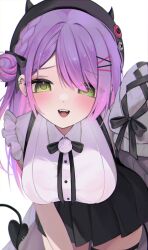 Rule 34 | 1girl, absurdres, beret, black hat, black skirt, commentary, demon girl, demon tail, grey sweater, hair ornament, hairpin, hat, highres, hiroside, hololive, looking at viewer, official alternate costume, open mouth, piercing, pink hair, purple hair, shirt, skirt, smile, solo, suspender skirt, suspenders, sweater, tail, tail ornament, tail piercing, thigh strap, tokoyami towa, tokoyami towa (jirai kei), virtual youtuber, white shirt, x hair ornament