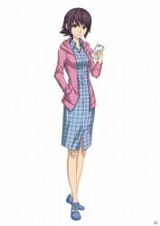 Rule 34 | 1girl, dress, female protagonist (smt ldx2), full body, holding, holding phone, jacket, non-web source, official art, open clothes, open jacket, phone, protagonist, shin megami tensei, shin megami tensei: liberation dx2, short dress, simple background, solo, tensei:, white background