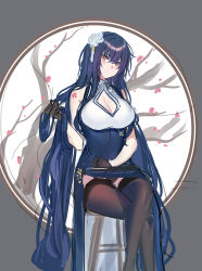 Rule 34 | 1girl, azuma (azur lane), azuma (soft voice of spring) (azur lane), azur lane, black gloves, black panties, black thighhighs, blue hair, blush, breasts, china dress, chinese clothes, cleavage, crossed legs, dress, echj, floral background, flower, gloves, hair flower, hair ornament, highres, large breasts, long hair, looking at viewer, orange eyes, panties, simple background, sitting, sitting on chest, solo, thighhighs, underwear, very long hair