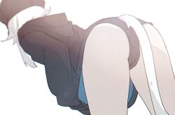 1girl ass black_jacket black_panties black_shorts facing_away from_behind hood hoodie jacket long_hair multicolored_clothes original oversized_clothes panties shorts simple_background subaru_(yamunashi) tail underwear upshorts white_background white_hair yamunashi_(soregoshi)