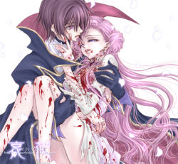 Rule 34 | 00s, 1boy, 1girl, blood, blood on clothes, blood on hands, brother and sister, carrying, code geass, death, doughnut hair bun, dress, dying, euphemia li britannia, eyelashes, glowing, glowing petals, hair bun, lelouch vi britannia, long hair, petals, princess carry, siblings, single side bun, spoilers, tears, torn clothes, torn dress, very long hair, watermark, web address, white background