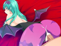 Rule 34 | ass, breasts, capcom, censored, chance maker, clothed sex, cum, cum in pussy, cum on ass, cum on clothes, green hair, huge ass, large breasts, morrigan aensland, penis, sex, vampire (game)