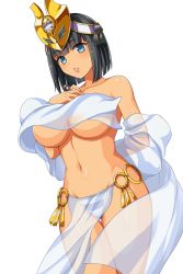 Rule 34 | 1girl, artist request, black hair, blue eyes, blunt bangs, breasts, censored, censored nipples, convenient censoring, crown, egyptian clothes, headgear, jewelry, large breasts, looking at viewer, menace (queen&#039;s blade), menace (queen&#039;s blade unlimited), navel, no bra, official art, panties, parted lips, pelvic curtain, queen&#039;s blade, queen&#039;s blade unlimited, queen&#039;s blade white triangle, revealing clothes, ring, setra, shawl, short hair, smile, solo, stomach, striped clothes, striped panties, tan, thighs, topless, underboob, underwear