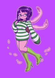 Rule 34 | 1girl, avotoma3, backpack, bad tag, bag, black hair, boots, glasses, highres, jewelry, long hair, multiple arms, necklace, nico robin, one piece, petals, ponytail, striped clothes, striped sweater, strong world, sweater, thighs