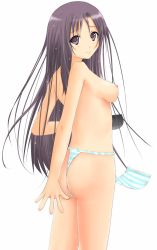 Rule 34 | 00s, 1girl, artist request, ass, blush, breasts, fundoshi, japanese clothes, katsura kotonoha, nipples, school days, simple background, smile, solo, tagme, thong
