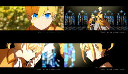 Rule 34 | 1boy, 1girl, 4koma, aku no meshitsukai (vocaloid), allen avadonia, black bow, blonde hair, blue eyes, blurry, blurry background, bow, brother and sister, choker, close-up, comic, ascot, depth of field, dress, evillious nendaiki, frilled dress, frills, gloves, hair bow, kissing hand, hand on own chest, hetero, highres, juliet sleeves, kagamine len, kagamine rin, kiss, kneeling, long sleeves, looking down, lyrics, parted lips, petals, puffy sleeves, riliane lucifen d&#039;autriche, senka shion, short ponytail, siblings, smile, stained glass, twins, updo, vocaloid, white gloves, wide sleeves