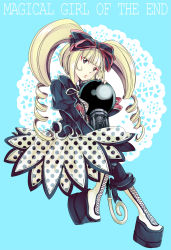 Rule 34 | 1girl, blonde hair, boots, breasts, dress, explode-m (rib), highres, light persona, magical girl, magical girl apocalypse, mahou shoujo of the end, makeup, platform footwear, ribbon, twintails