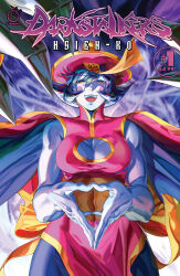 Rule 34 | 1girl, blue hair, blue skin, breasts, capcom, cleavage, cleavage cutout, clothing cutout, colored skin, highres, jiangshi, large breasts, lei lei, muscular, muscular arms, muscular female, official art, ofuda, talisman, undead, vampire (game)