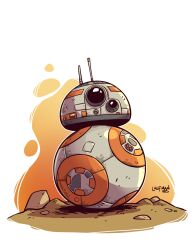 Rule 34 | android, bb-8, derek laufman, dirt, no humans, outdoors, radio antenna, robot, rock, signature, simple background, star wars, white background