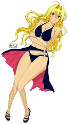 Rule 34 | 00s, 1girl, absurdres, bikini, black bikini, blonde hair, blue eyes, blush, breast hold, breasts, cleavage, feet, highres, kina asuki, large breasts, long hair, resolution mismatch, sekirei, shoes, solo, source smaller, swimsuit, thighs, transparent background, tsukiumi