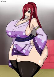 Rule 34 | 1girl, absurdres, breasts, cleavage, curvy, dibuctor, erza scarlet, fairy tail, highres, huge breasts, smile, thick thighs, thighs