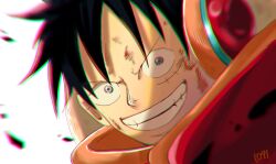 Rule 34 | 1boy, black hair, close-up, commentary request, headphones, looking at viewer, male focus, monkey d. luffy, multiple boys, one piece, scar, scar on face, short hair, smile, suzu (suzuran piece)
