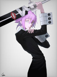 Rule 34 | 1other, absurdres, androgynous, crona (soul eater), highres, holding, holding sword, holding weapon, pink hair, ragnarok (demon sword), soul eater, sword, teeth, user mfuv2574, weapon