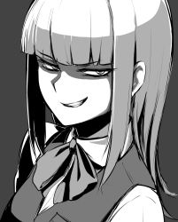 Rule 34 | 10s, 1girl, blunt bangs, ebiblue, gesugao, greyscale, hatsukaze (kancolle), kantai collection, long hair, looking at viewer, monochrome, ribbon, simple background, sneer, solo