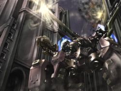 Rule 34 | armored core, building, cannon, fire, firing, from software, gray greed, gun, mecha, robot, usuki (graygreed), weapon