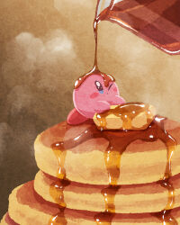 Rule 34 | butter, food, food focus, highres, kirby, kirby (series), maple syrup, miclot, nintendo, no humans, one eye closed, pancake, pancake stack, syrup