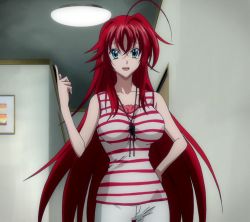 Rule 34 | 10s, 1girl, blue eyes, breasts, high school dxd, highres, large breasts, long hair, red hair, rias gremory, screencap, smile, solo, stitched, third-party edit